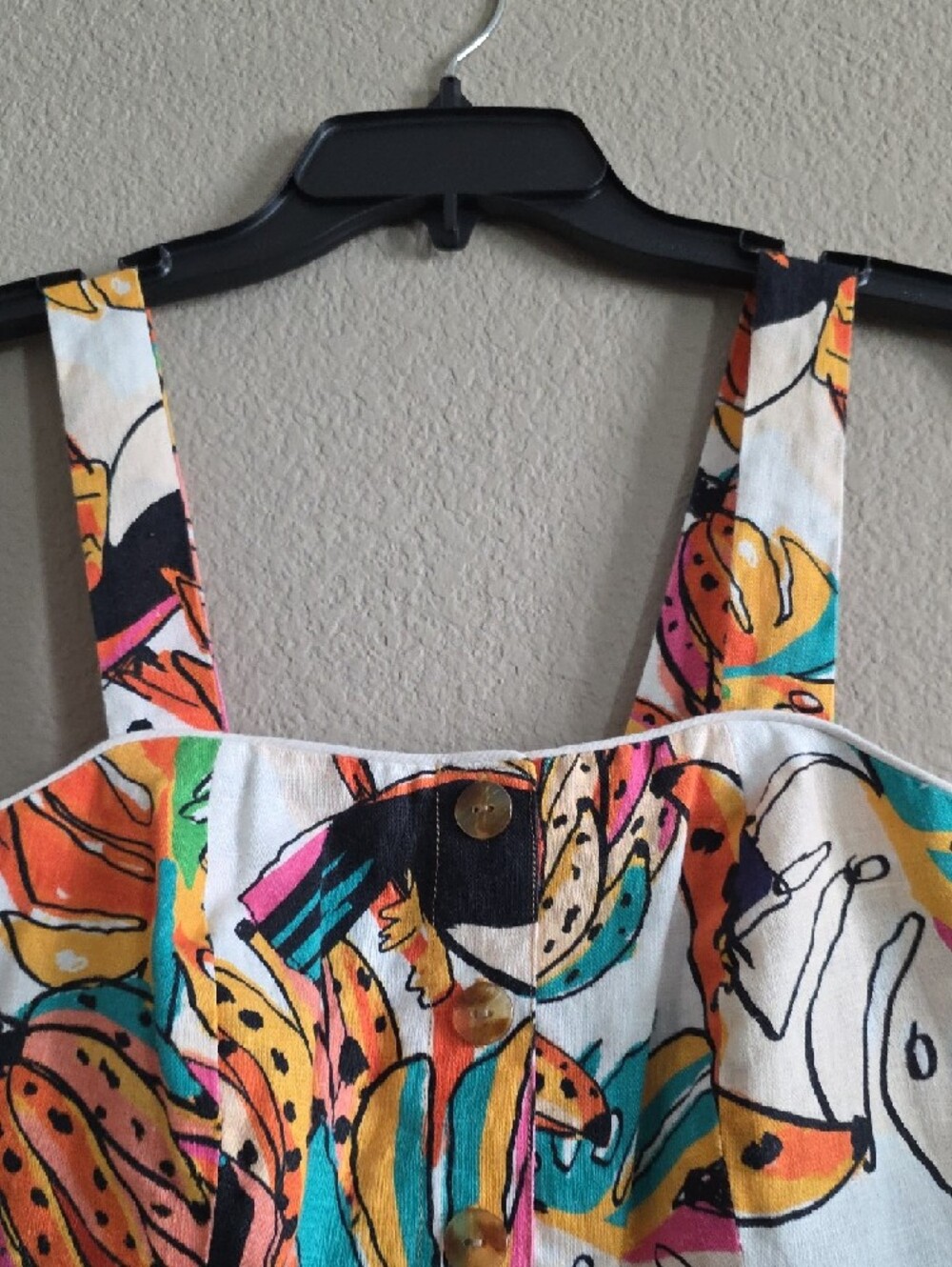 FARM RIO TUCANOS Linen Midi Sundress in Off White with Multicolor Print NWT - Picture 7 of 7